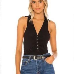 Free People Coco Black Combo Collared Tank Top XS NWT